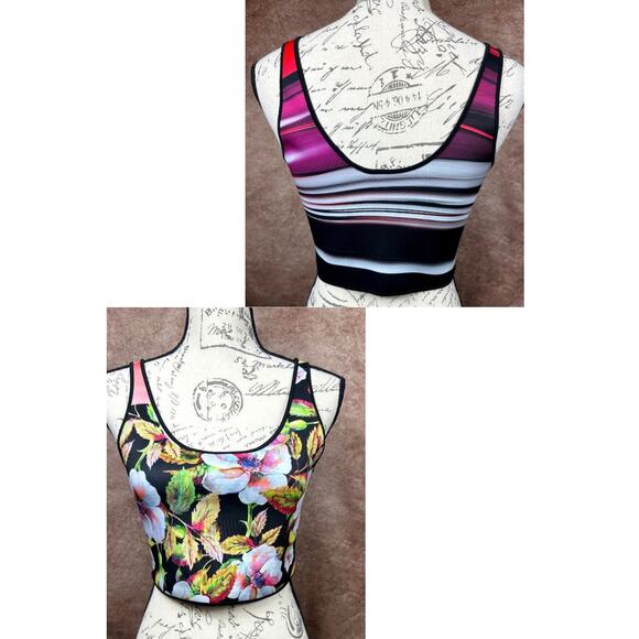 Clover Canyon Reversible Botanical Wave Crop Top Floral Striped M